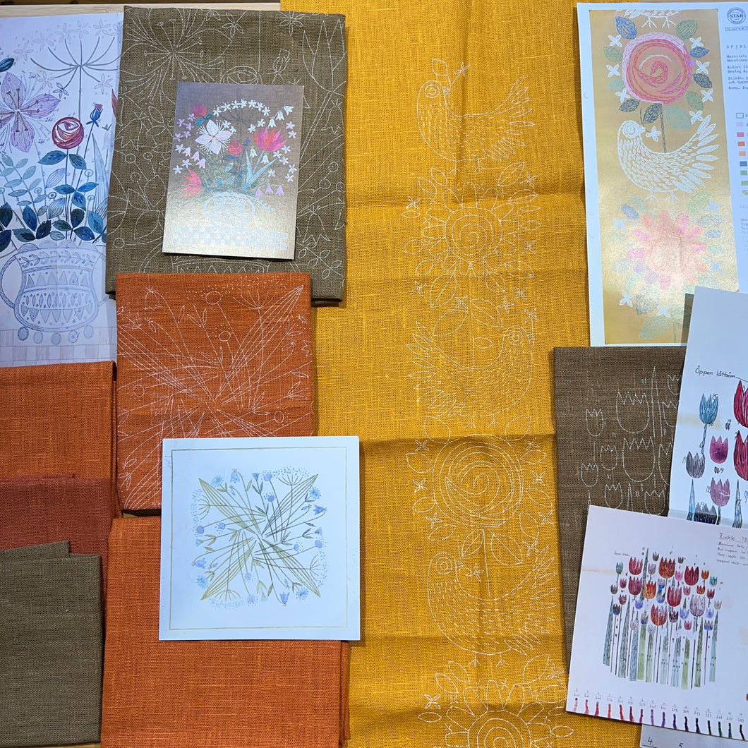 SECONDS SALE Quilter's Nordiska 2  - Orange/Brown  Linen Floral & Bird Theme 9A