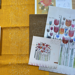 SECONDS SALE Quilter's Nordiska 2  - Orange/Brown  Linen Floral & Bird Theme 9A