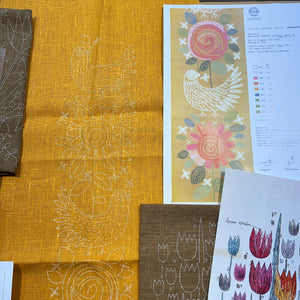 SECONDS SALE Quilter's Nordiska 2  - Orange/Brown  Linen Floral & Bird Theme 9A