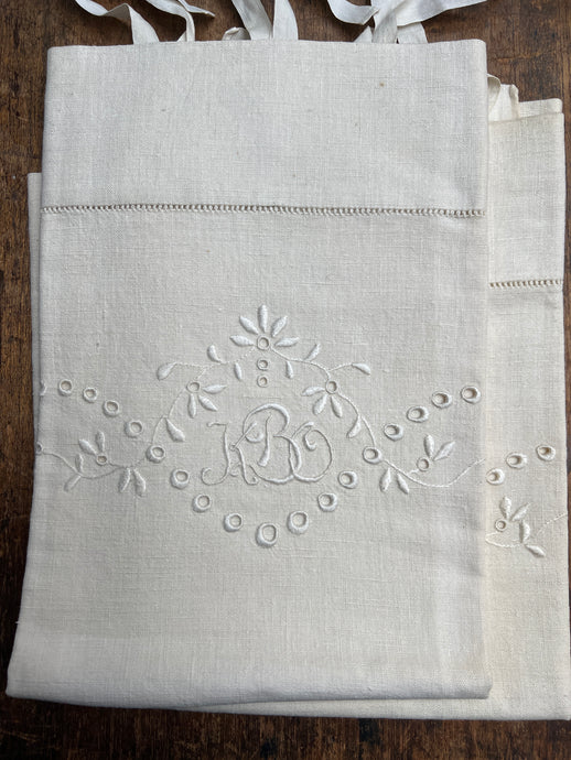 Monogrammed KBO Antique Linen Pillow Cover