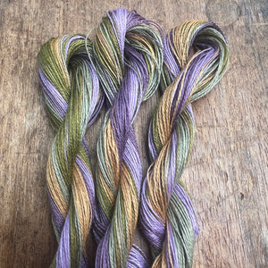 Mustard / Soft Green / Purple Linen Embroidery Hank
