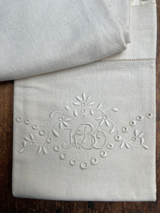 Monogrammed KBO Antique Linen Pillow Cover
