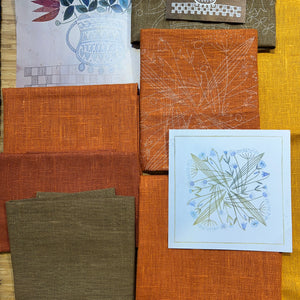 SECONDS SALE Quilter's Nordiska 2  - Orange/Brown  Linen Floral & Bird Theme 9A