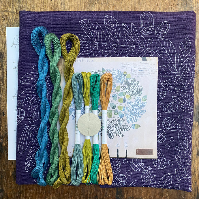 Deep Plum Acorn Nordiska Print with linen threads